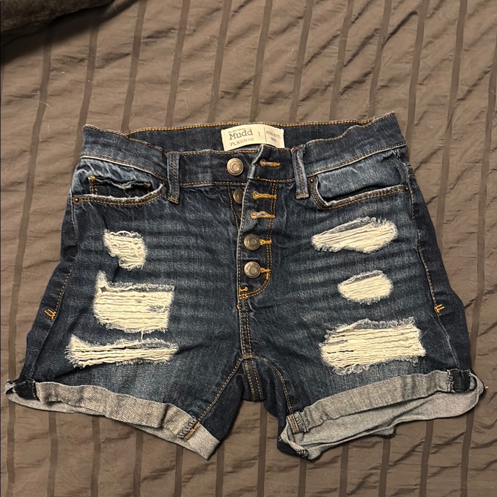 Mudd Blue Distressed Jean Shorts with Cuffed Hem